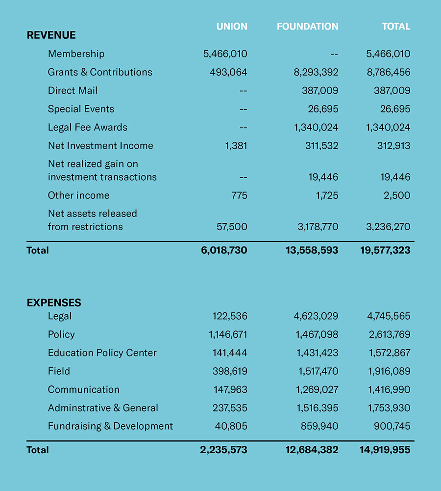 NYCLU 2021 Financial Table